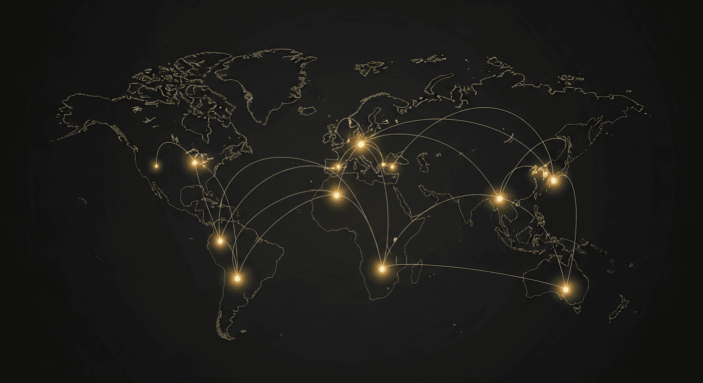 Minimal world map showing Paul Benhaim's regions of operation