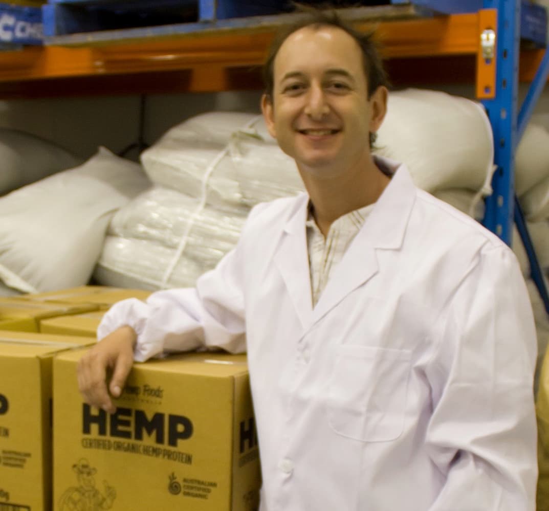 Paul Benhaim at Hemp Foods Australia production facility
